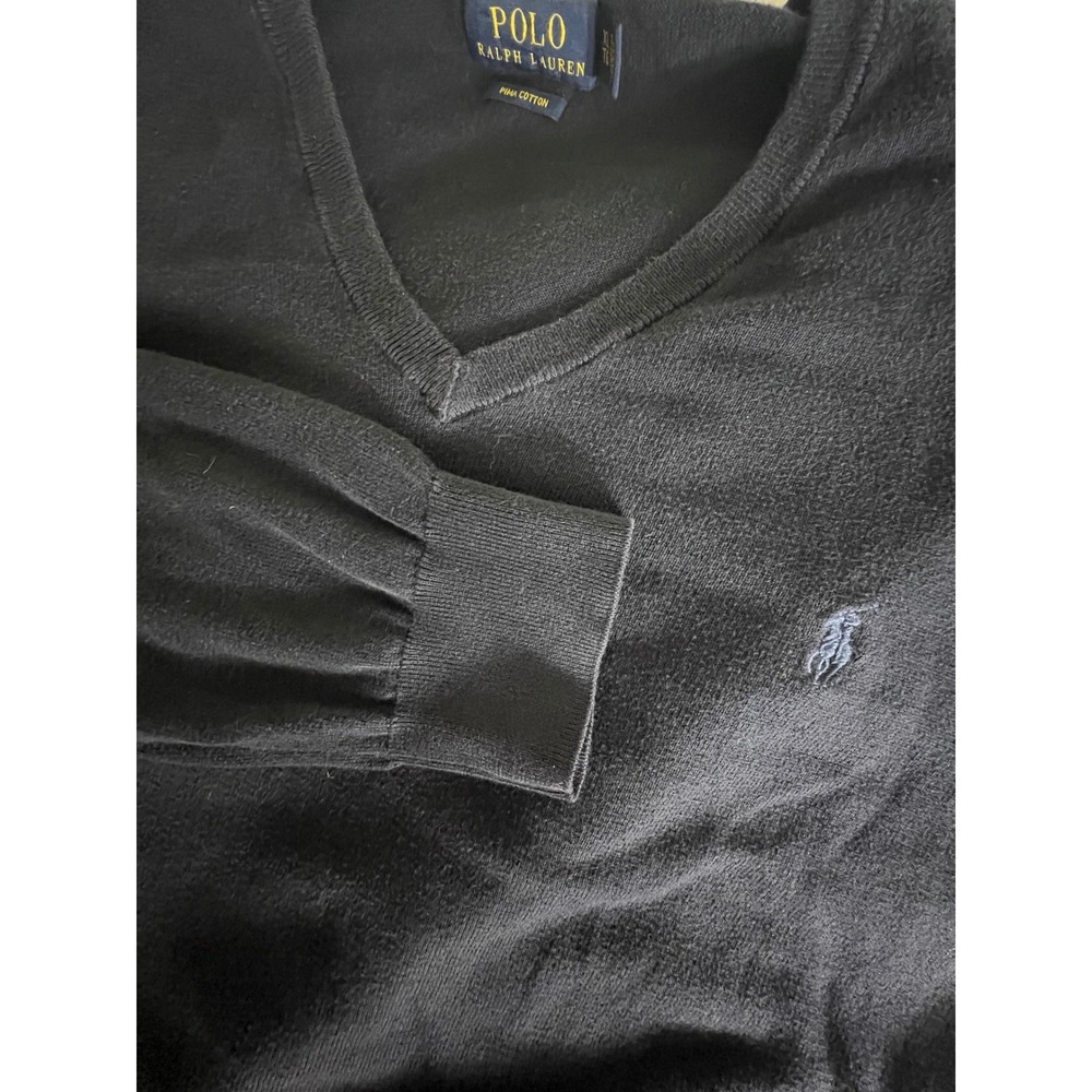 Polo Ralph Lauren Mens XL Pima Cotton V-Neck Sweater Navy Blue Embroidered Pony